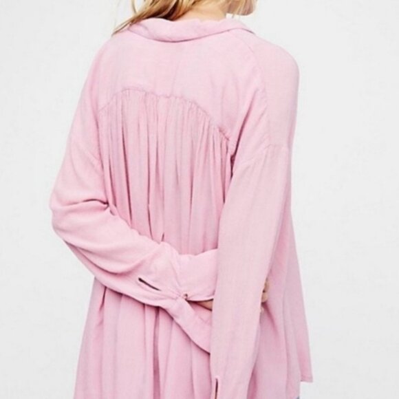 Free People Womens Magic Breeze Oversized Button Front Shirt Pink Size XS - Picture 3 of 15
